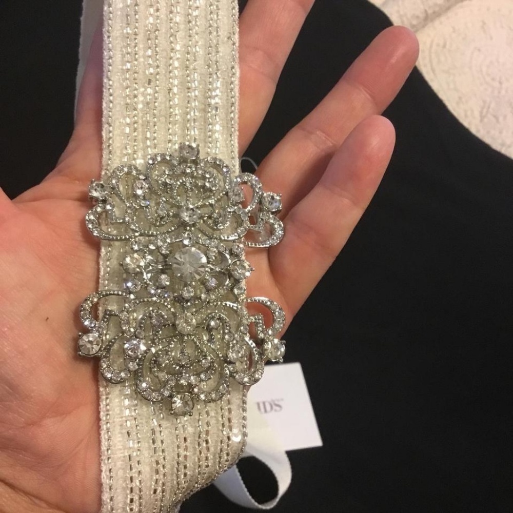 Ivory Rhinestone Beaded Grosgrain Sash - Picture 5 of 5